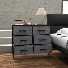 HOMCOM Fabric Chest of Drawers, Industrial Bedroom Dresser with 6 Fabric Drawers, Steel Frame and Wooden Top for Nursery, Living Room, Hallway, Black - 8