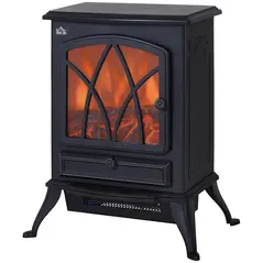 HOMCOM Electric Stove Heater with Realistic Flame Effect, 2000W Portable Indoor Freestanding Electric Fireplace with Adjustable Thermostat, Black - 1