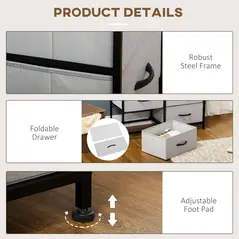 HOMCOM Fabric Chest of Drawers, Storage Drawers, Industrial Bedroom Dresser with 6 Fabric Drawers, Steel Frame and Wooden Top for Nursery, Living Room, Hallway, Grey - 8