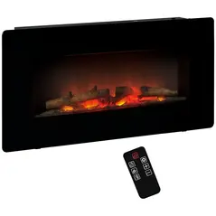 HOMCOM Electric Wall-Mounted Fireplace Heater with Adjustable Flame Effect, Remote Control, Timer, 1800/2000W, Black - 1