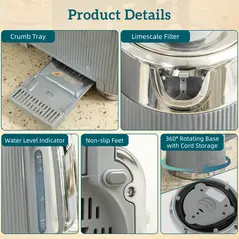 HOMCOM Electric Stainless Steel Kettle and Toaster Set, 3000W 1.7L UK Strix Thermostat Fast Boil Kettle w/ Limescale Filter, Cool Touch Body, 4 Slice Toaster with 7 Browning Levels, Crumb Tray, Taupe - 9