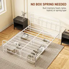 HOMCOM Double Minimalistic Metal Bed Frame - White - 6