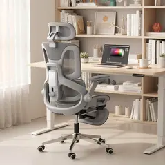 HOMCOM Ergonomic Office Chair, High Back Mesh Desk Chair, Grey - 2