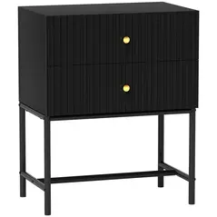 HOMCOM Elegant Two-Drawer Bedside Table - Black - 1