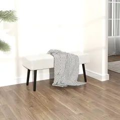 HOMCOM End of Bed Bench, Corduroy Bedroom Bench with Thick Padding and Steel Legs, Tufted Window Seat for Entryway, Living Room, Cream White - 7