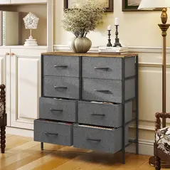 HOMCOM Fabric Chest of Drawers, Industrial Bedroom Dresser with 8 Fabric Drawers, Steel Frame and Wooden Top for Nursery, Living Room, Hallway, Rustic Brown and Grey - 2