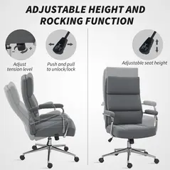 HOMCOM Executive Office Chair, Linen Fabric Computer Desk Chair with Double-Layer Back Cushion, Rocking Function, Height Adjustable for Home, Charcoal Grey - 8