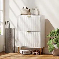 HOMCOM Elegant Two-Drawer Shoe Cabinet - White - 8