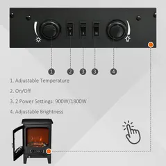 HOMCOM Electric Fireplace Stove, Free standing Fireplace Heater with Realistic LED Flame Effect and Adjustable Brightness, Overheat Safety Protection, 900W/1800W, Black - 5