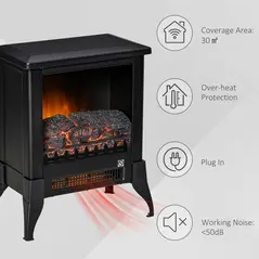 HOMCOM Electric Fireplace Stove, Free Standing Fireplace Heater with Realistic Flame Effect, Dual Power Settings (1800-2000W), Adjustable Temperature and Overheat Protection, Black - 6