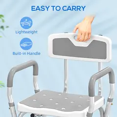 HOMCOM EVA Padded Shower Chair for the Elderly and Disabled, Height Adjustable Shower Stool with Back and Arms, 4 Suction Foot Pads, Light Grey - 8