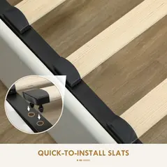 HOMCOM Double Ottoman Bed Frame, with Front Drawer - Cream - 7