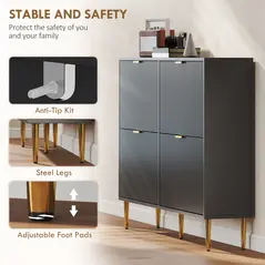 HOMCOM Elegant Four-Drawer Shoe Cabinet - Black - 7