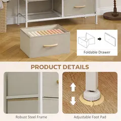 HOMCOM Fabric Chest of Drawers, Industrial Bedroom Dresser with 8 Fabric Drawers, Steel Frame and Wooden Top for Nursery, Living Room, Hallway, Maple Wood-effect - 6