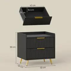 HOMCOM Elegant Two-Drawer Bedside Table - Black - 3