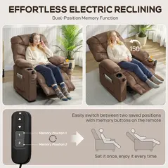 HOMCOM Electric Massage Recliner Armchair with Vibration, Heat, Whisper-Quiet Motor, Memory Function, Fleece Power Reclining Chair with Spring Pack, USB Port, Footrest, Side Pocket, Cup Holders, Brown - 5