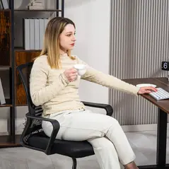 HOMCOM Ergonomic Desk Chair No Wheels, Padded Meeting Office Chair with Sled Base for Home Conference Room, Bedroom, Waiting, Reception, Black - 8