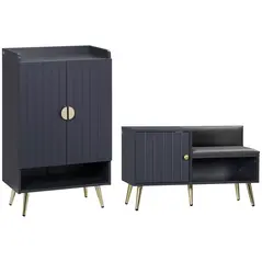 HOMCOM Entryway Furniture Set for 19 Pairs of Shoes, Hallway Shoe Cabinet with Adjustable Shelves, Shoe Storage Bench with Steel Legs, Grey - 1