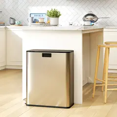 HOMCOM Dual Kitchen Bin with Soft-Close Butterfly Lid, 2 x 28L Stainless Steel Pedal Bin with Removable Inner Buckets, Fingerprint-Proof for Recycling and Waste, Silver Tone - 2