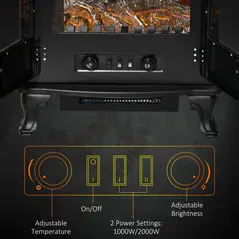 HOMCOM Electric Fireplace Stove Heater with LED Fire Flame Effect, Double Door, Freestanding & Portable with Overheat Protection, 1000W/2000W, Black - 5