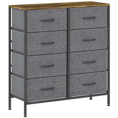 HOMCOM Fabric Chest of Drawers, Industrial Bedroom Dresser with 8 Fabric Drawers, Steel Frame and Wooden Top for Nursery, Living Room, Hallway, Rustic Brown and Grey - 1