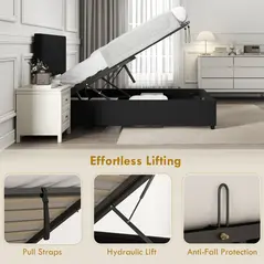 HOMCOM Double Ottoman Bed Frame, with Front Drawer - Black - 5