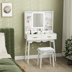 HOMCOM Elegant Dressing Table, with LED Mirror - White - 2