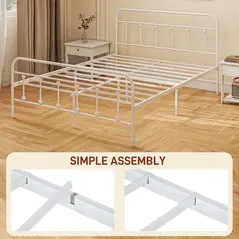 HOMCOM Double Minimalistic Metal Bed Frame - White - 7