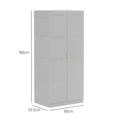 HOMCOM Double Paneled Door Wardrobe, with Shelves - Grey - 3