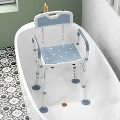 HOMCOM EVA Padded Shower Chair for the Elderly and Disabled, Height Adjustable Shower Stool with Back and Arms, 4 Suction Foot Pads, Light Blue - 9
