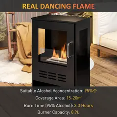 HOMCOM Ethanol Fireplace Stove with Shelf, Freestanding Bioethanol Fire, Indoor Ethanol Burner with 0.9 Litres Volume, Burns for Up to 3.3 Hours, 27 Inch, Black - 4
