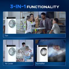 HOMCOM Evaporative Air Cooler, 6.5L 4-in-1 Bladeless Portable Cooler, Fan, Humidifier, Air Clean Anion with Oscillation, 6 Speeds, 24H Timer, Sleep Mode, 2 Ice Packs, Wheels, Remote, for Home Office - 4