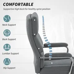 HOMCOM Executive Office Chair, Linen Fabric Computer Desk Chair with Double-Layer Back Cushion, Rocking Function, Height Adjustable for Home, Charcoal Grey - 4