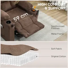 HOMCOM Electric Massage Recliner Armchair with Vibration, Heat, Whisper-Quiet Motor, Memory Function, Fleece Power Reclining Chair with Spring Pack, USB Port, Footrest, Side Pocket, Cup Holders, Brown - 7