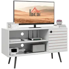 HOMCOM Duo Storage TV Unit, with Striped Door - White - 1