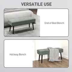 HOMCOM End of Bed Bench, Corduroy Bedroom Bench with Thick Padding and Steel Legs, Tufted Window Seat for Entryway, Living Room, Green - 6