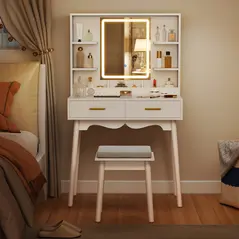 HOMCOM Elegant Dressing Table, with LED Mirror - White - 9