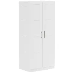 HOMCOM Double Paneled Door Wardrobe, with Shelves - White - 1