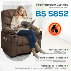 HOMCOM Electric Massage Recliner Armchair with Vibration, Heat, Whisper-Quiet Motor, Memory Function, Fleece Power Reclining Chair with Spring Pack, USB Port, Footrest, Side Pocket, Cup Holders, Brown - 9