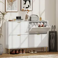 HOMCOM Elegant Four-Drawer Shoe Cabinet - White - 2