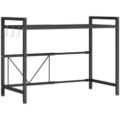 HOMCOM Expandable Microwave Oven Rack with 3 Hooks - Black - 1