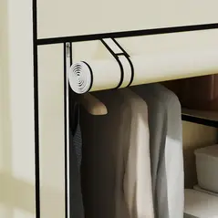 HOMCOM Fabric Wardrobe, Portable Wardrobe with 6 Shelves, 1 Hanging Rail, Foldable Closets, 103 x 43 x 162.5 cm, Cream White - 8