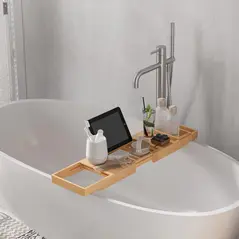 HOMCOM Extendable Bamboo Bathtub Shelf Rack Bath Caddy Tray Bathroom Storage - 6