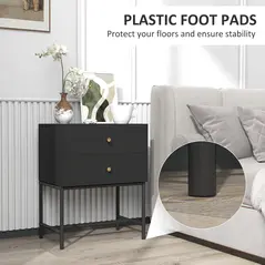 HOMCOM Elegant Two-Drawer Bedside Table - Black - 6