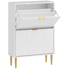 HOMCOM Elegant Two-Drawer Shoe Cabinet - White - 1