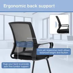HOMCOM Ergonomic Desk Chair No Wheels, Padded Meeting Office Chair with Sled Base for Home Conference Room, Bedroom, Waiting, Reception, Black - 4