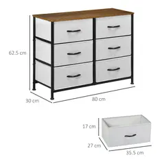 HOMCOM Fabric Chest of Drawers, Storage Drawers, Industrial Bedroom Dresser with 6 Fabric Drawers, Steel Frame and Wooden Top for Nursery, Living Room, Hallway, Grey - 3