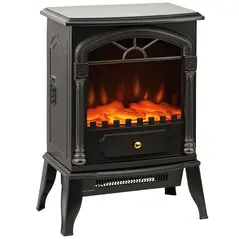 HOMCOM Electric Fireplace Stove Heater with 3D Flame Effect, 2000W/1000W, Freestanding Portable Fireplace with Adjustable Thermostat, 2 Heat Settings for Living Room, Black - 1