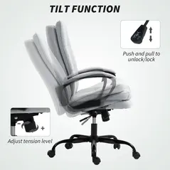 HOMCOM Double Padded Linen-Look Office Chair - Light Grey - 6