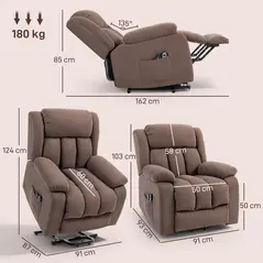 HOMCOM Eight-Point Massage Electric Lift Chair - Dark Brown - 3